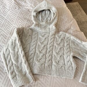 Olivaceous Cable Knit Hooded Sweater - Cream